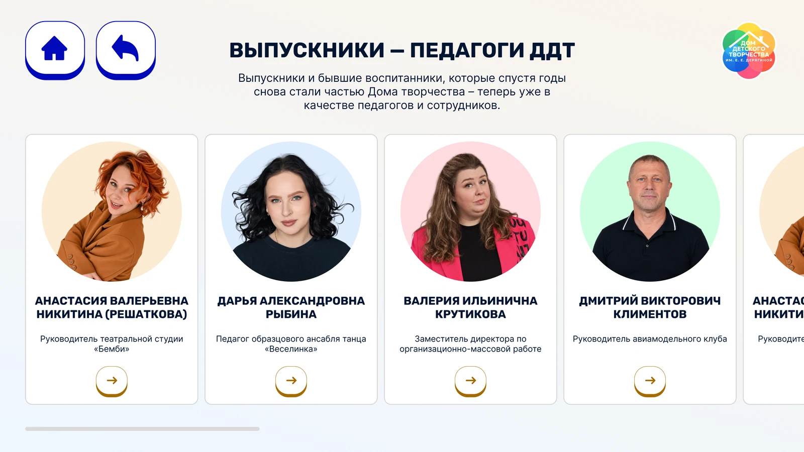 Выпускники, ставшие педагогами ДДТ: карточки с должностью в Доме