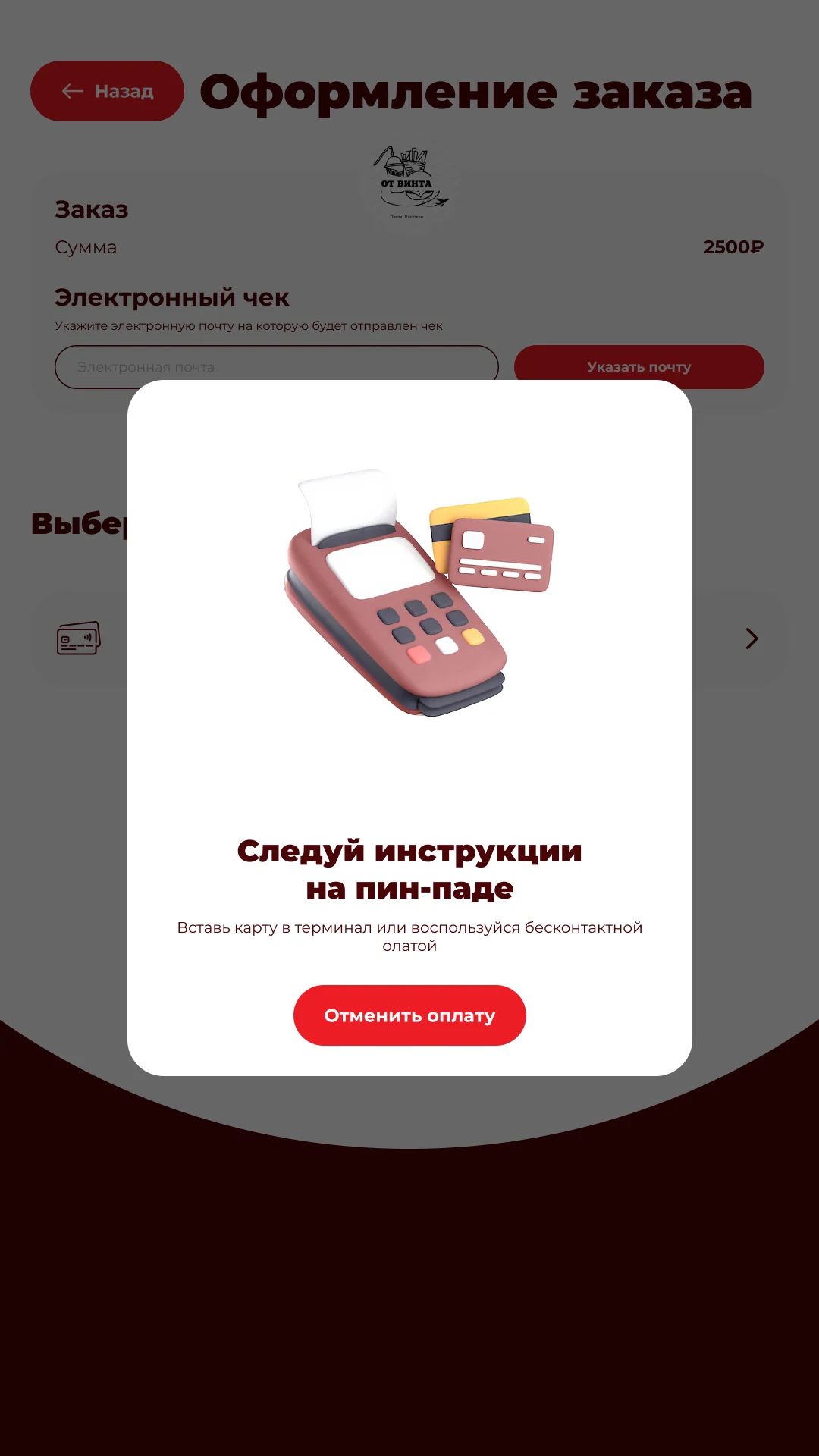 Оплата картой: подсказка «Следуй инструкции на пин-паде»