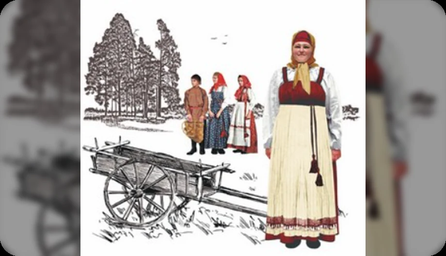 Рисунок: жители района в народных костюмах