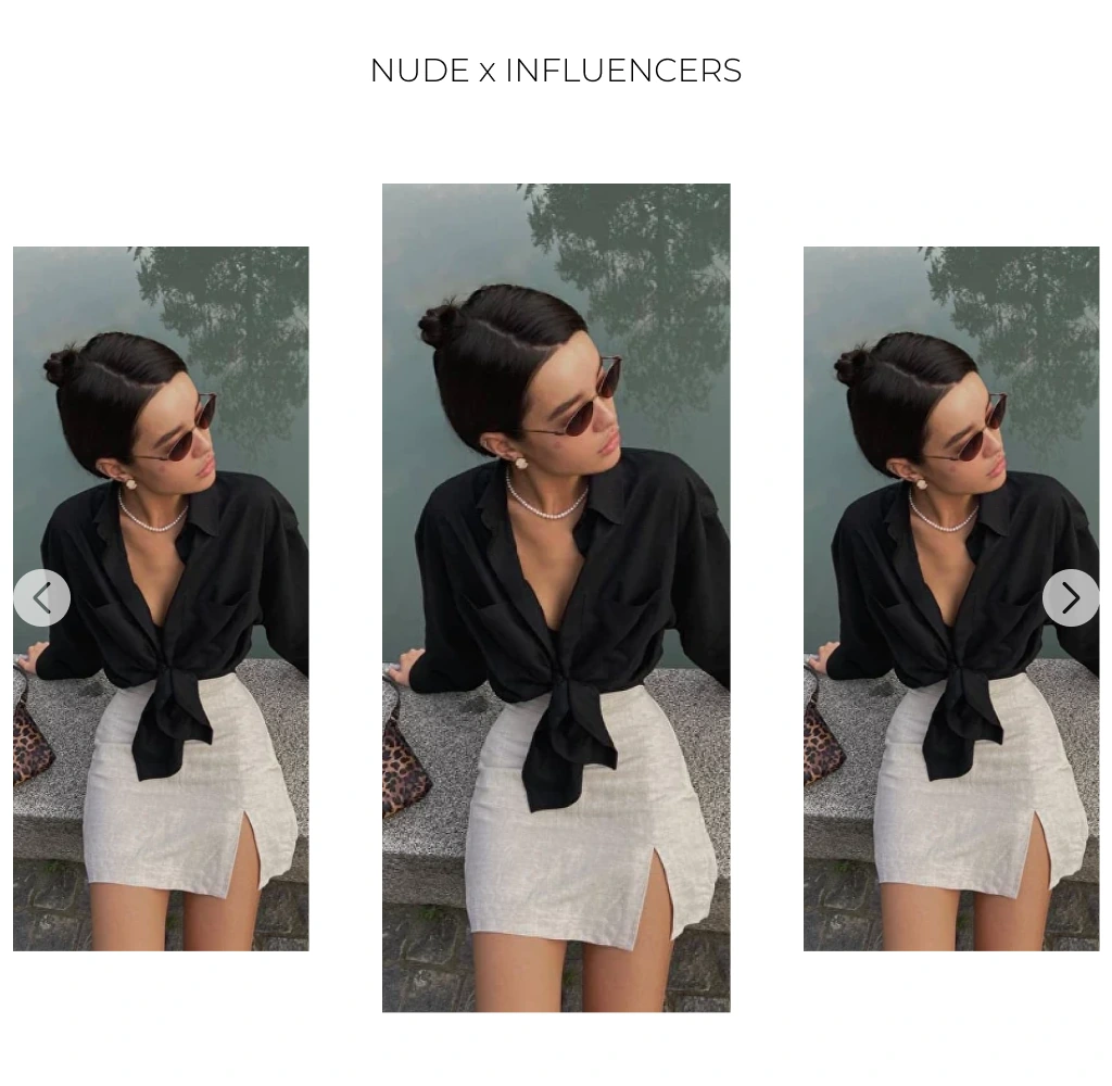 Фрагмент сайта: галерея образов NUDE × INFLUENCERS