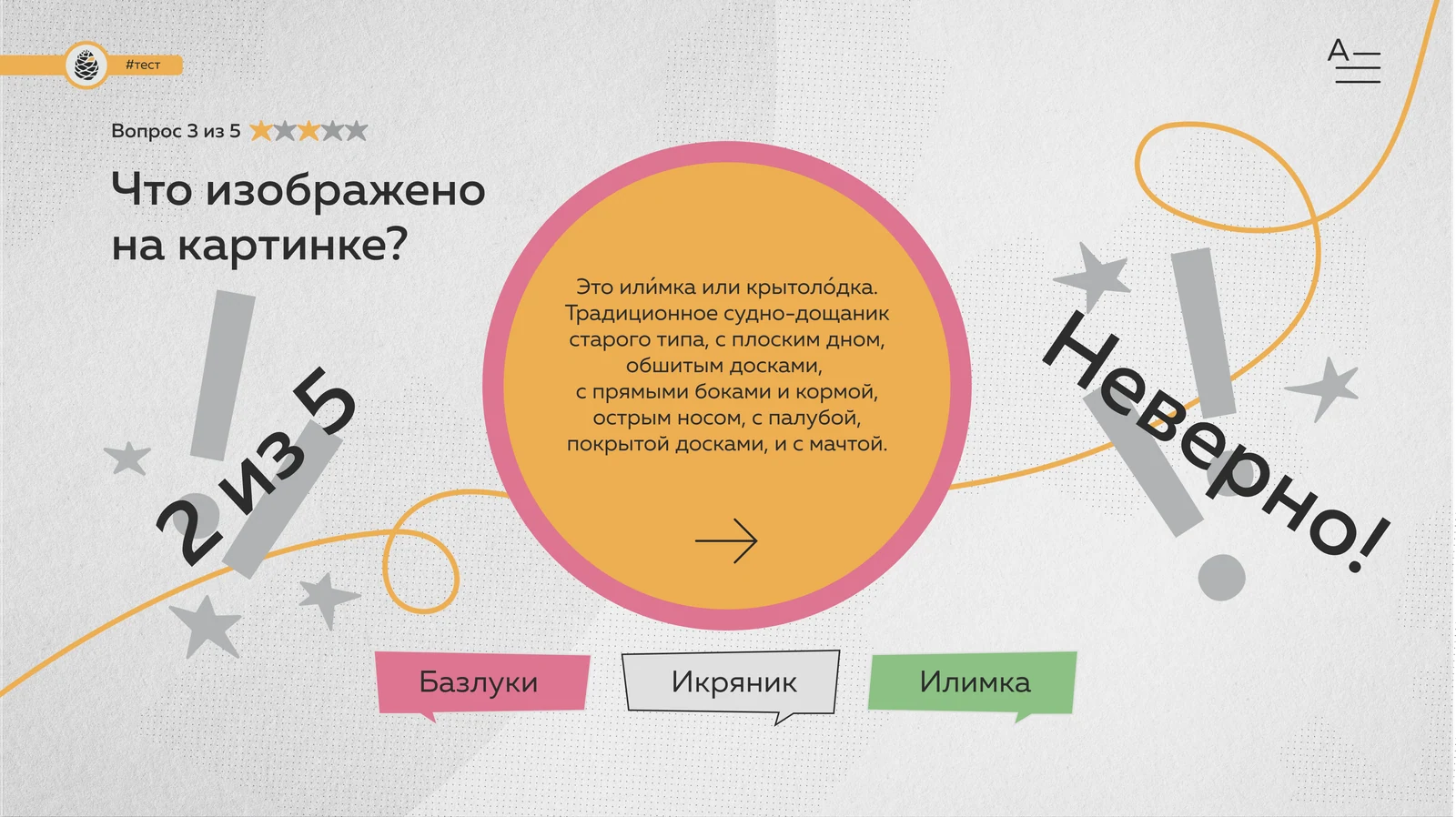 Неверный ответ в тесте: объяснение значения слова и счёт «2 из 5»