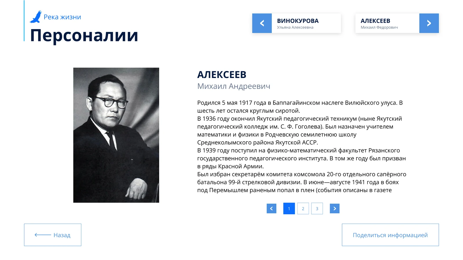 Карточка человека: фотография, биография и переход к соседним записям
