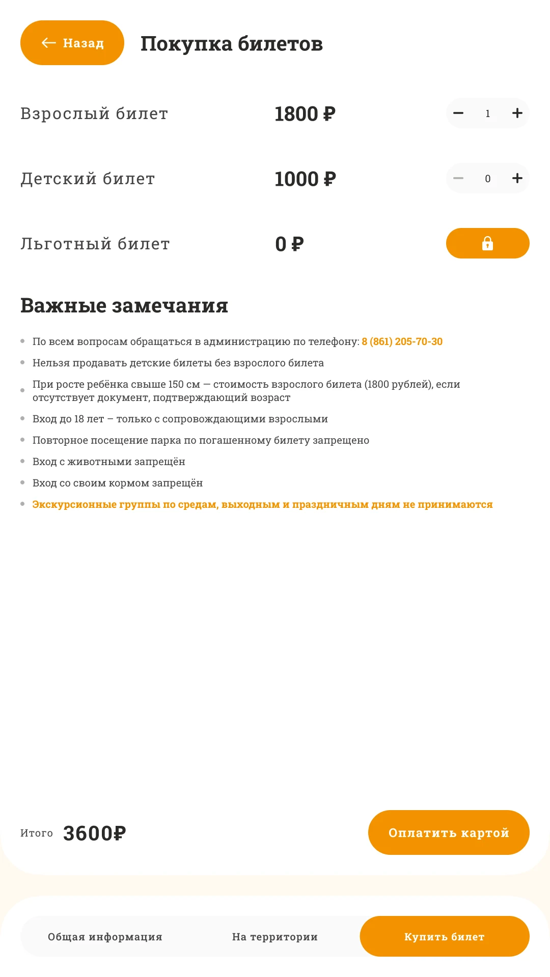 Покупка билетов: счётчики по типам, льготный билет под замком, итоговая сумма
