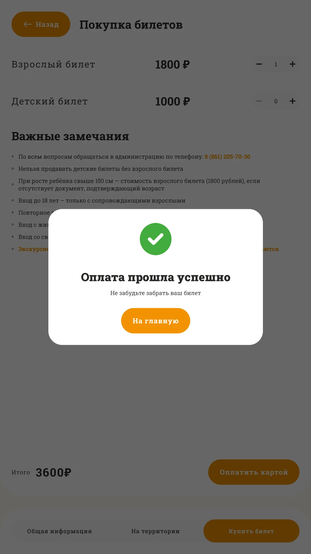 Оплата прошла успешно: напоминание забрать билет
