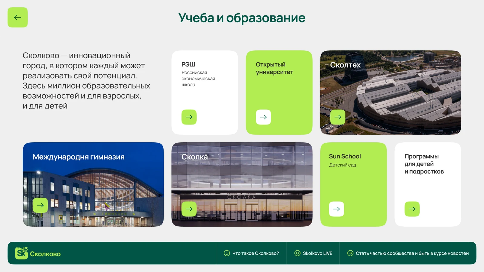 Учёба и образование: школы, гимназия, открытый университет