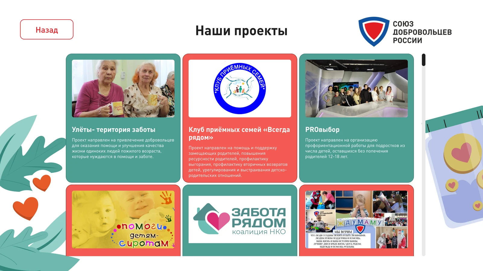 Витрина проектов организации карточками