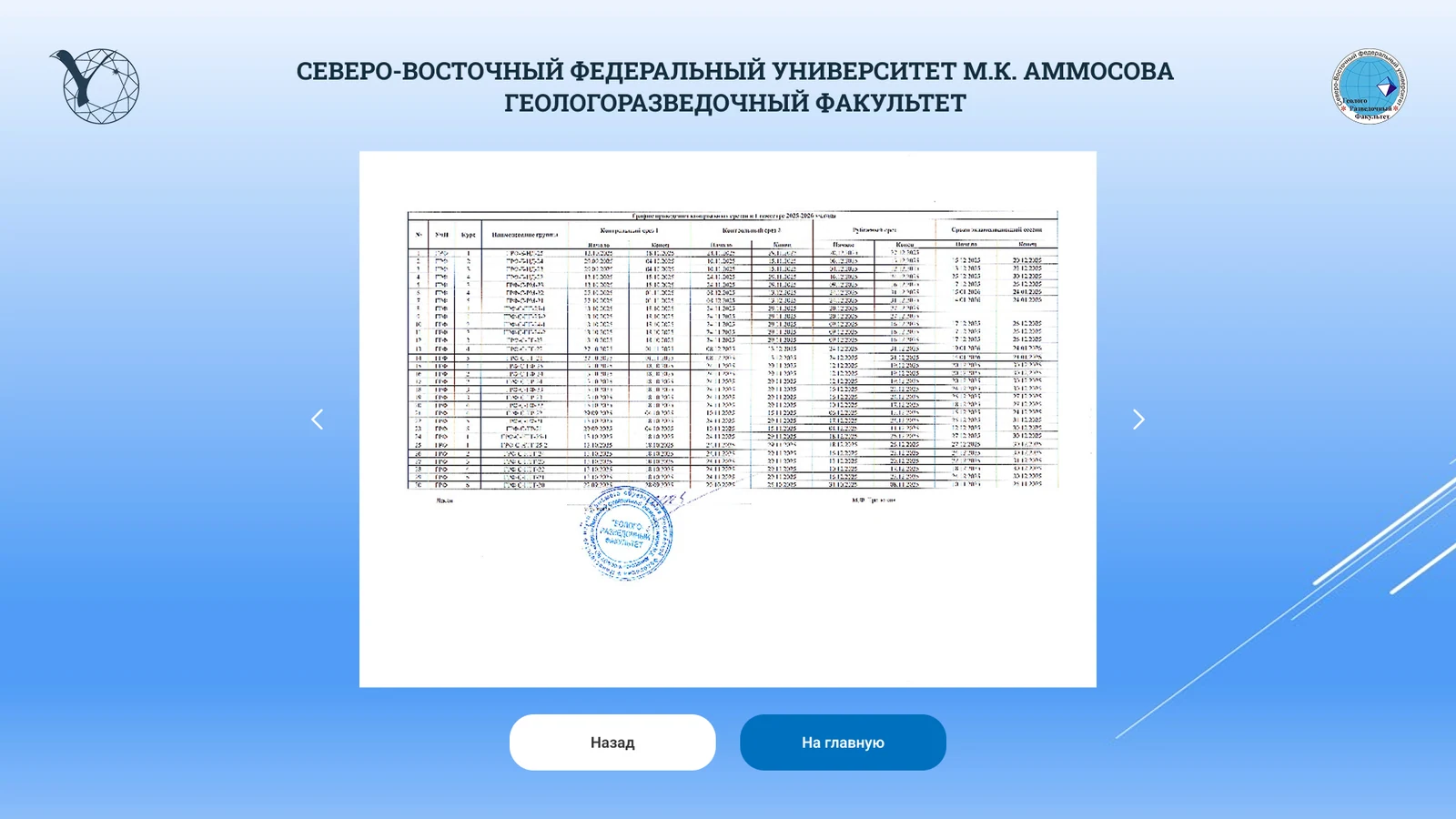График проведения контрольных срезов документом с листанием