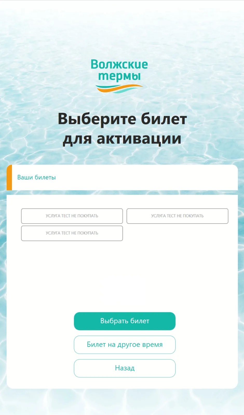 Выбор билета для активации из купленных гостем