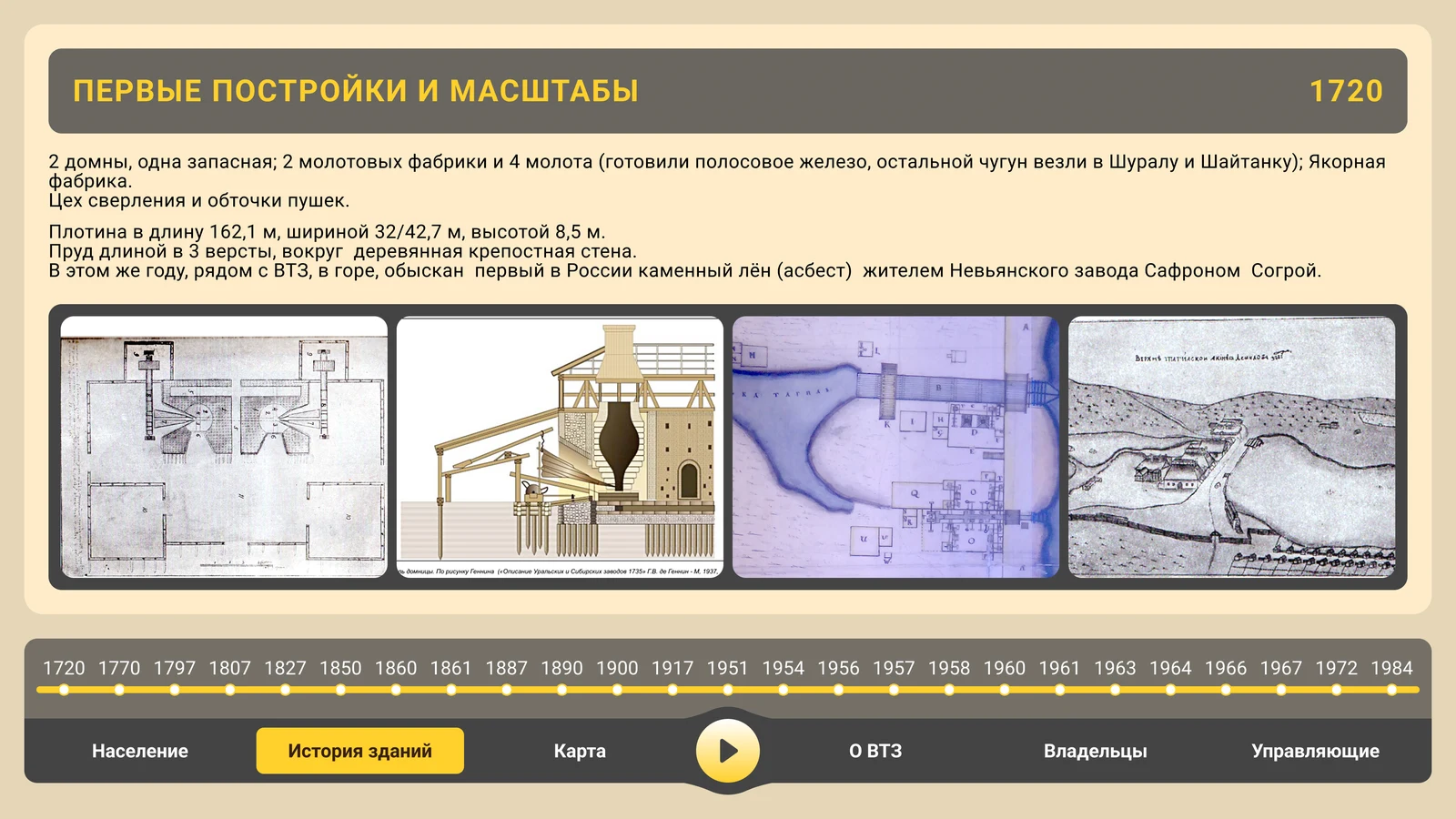 Верхний Тагил: первые постройки и масштабы завода за 1720 год с чертежами