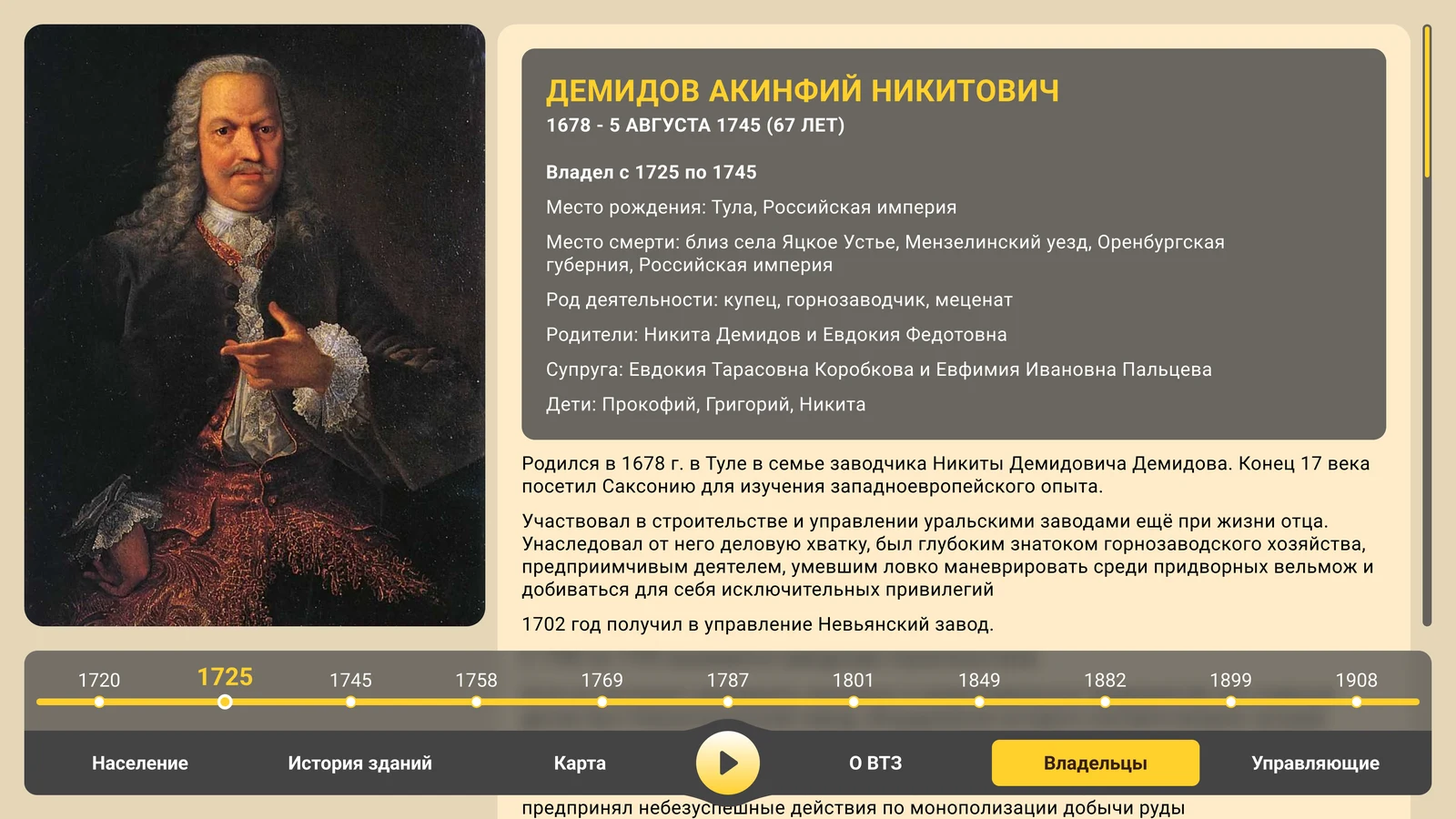 Карточка владельца: Акинфий Демидов